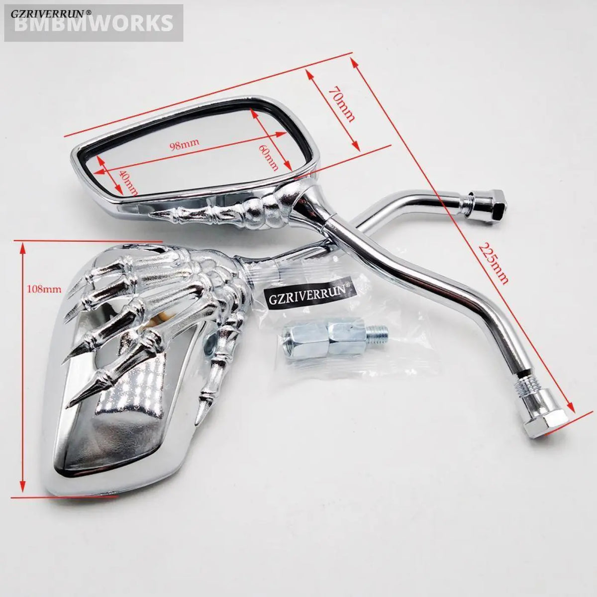 1 Pair M10 M8 Chrome Skull Handlebar Rearview Mirror Vespa