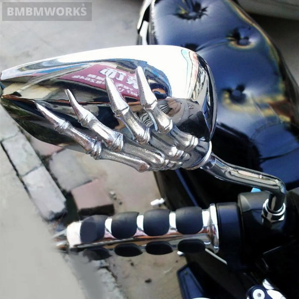 1 Pair M10 M8 Chrome Skull Handlebar Rearview Mirror Vespa