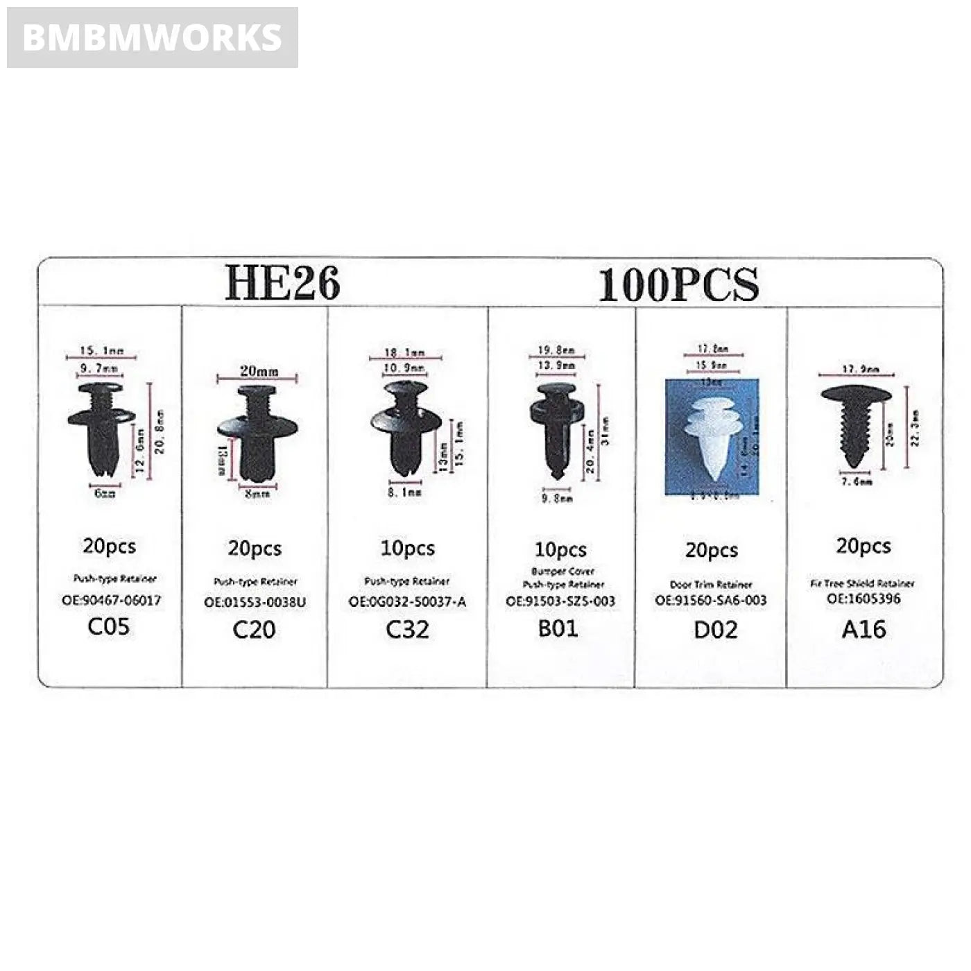 100Pcs Auto Fastener Clip Chevrolet Cruze Aveo Captiva Trax Epica Sail Orlando