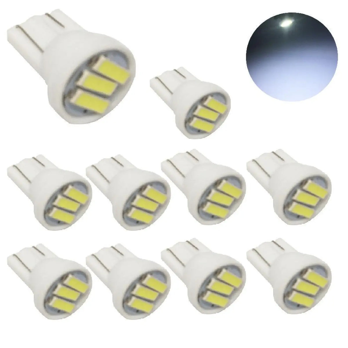 100Pcs T10 3 Smd 7014 Led 3Smd 7020 1W White Blue W5W Wedge Plate Light
