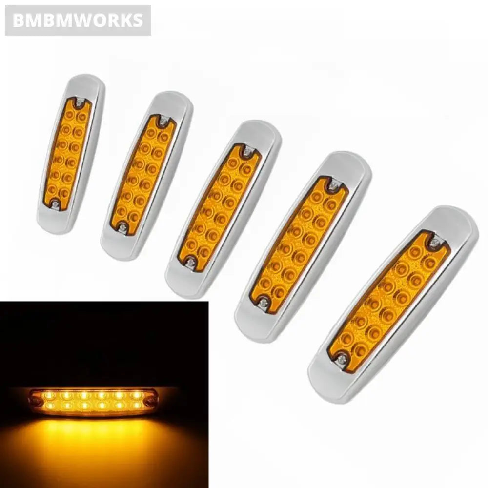 10Pcs Led Yellow Side Marker Thin Light Chrome Freightliner Dimension 24V