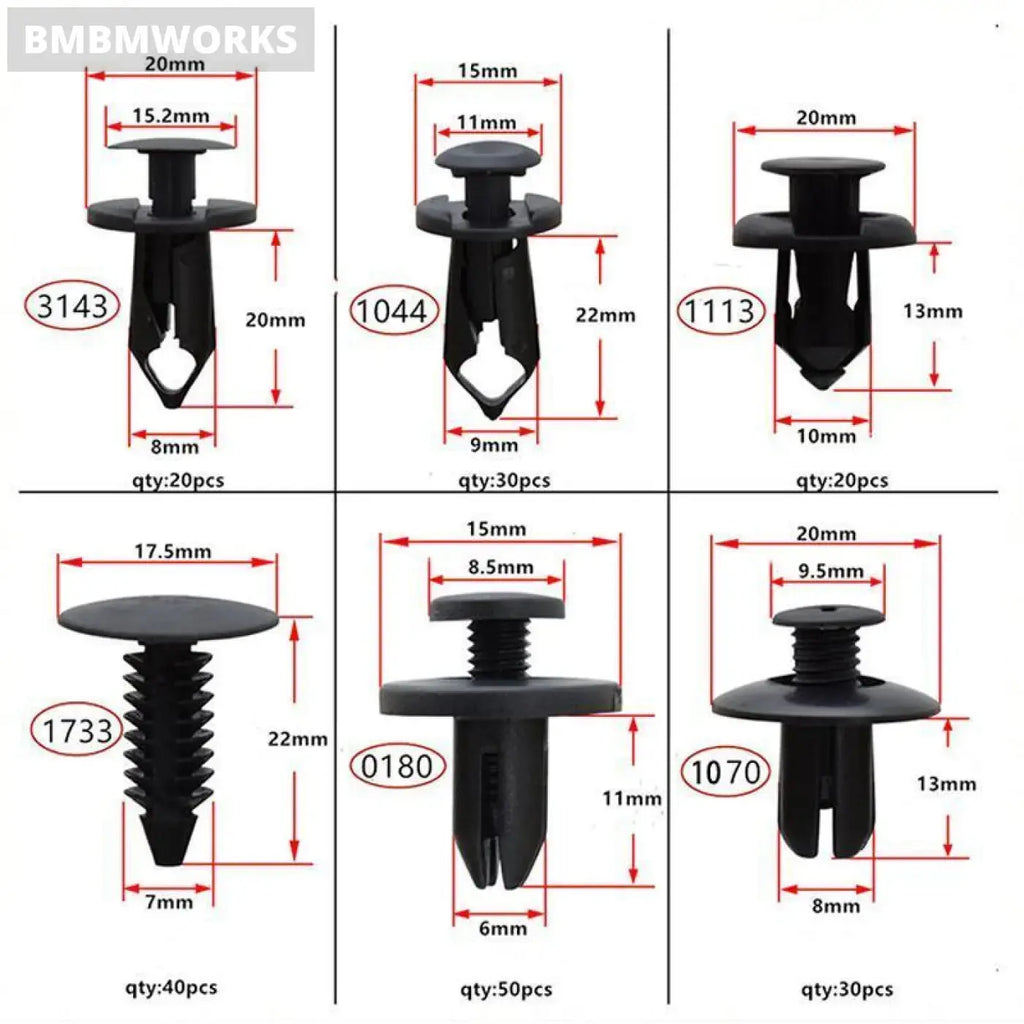 190Pcs Car Retainer Clips 6 Size Plastic Fasteners Kit Auto Trim Panel Clip Mix