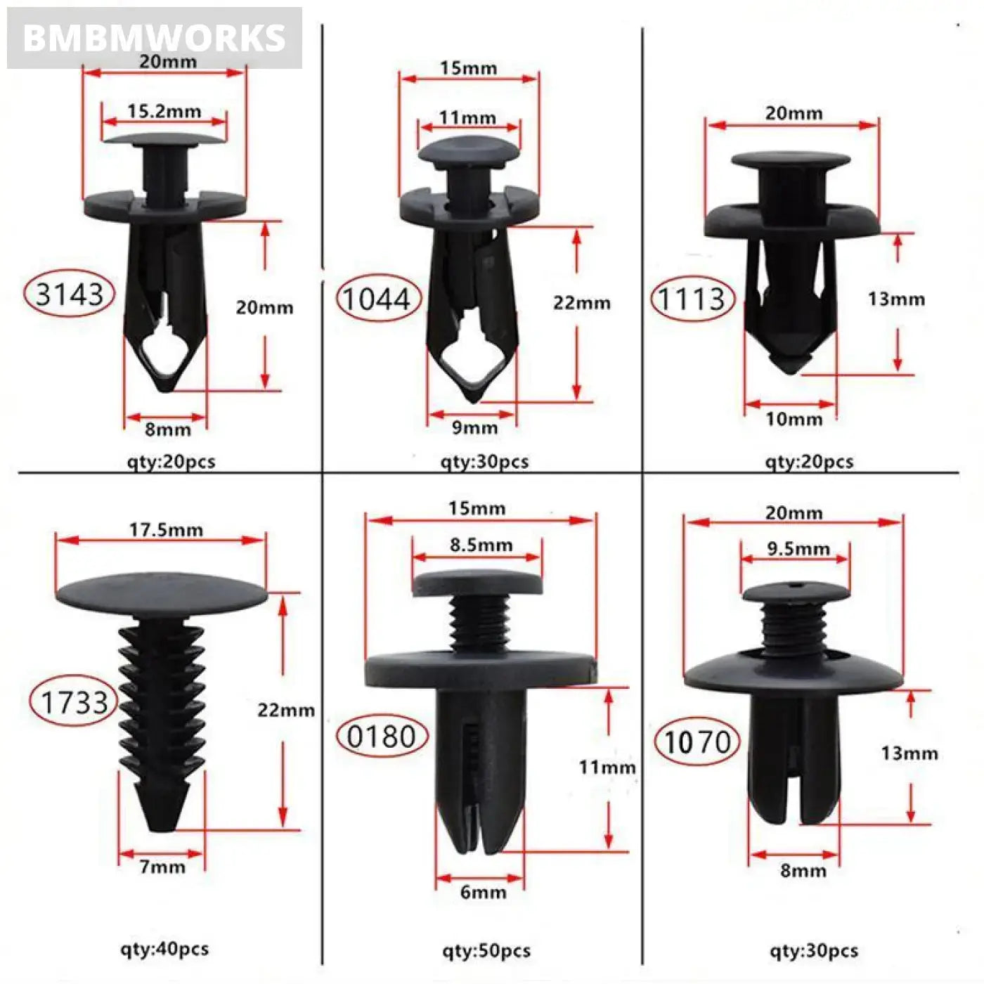 190Pcs Car Retainer Clips 6 Size Plastic Fasteners Kit Auto Trim Panel Clip Mix