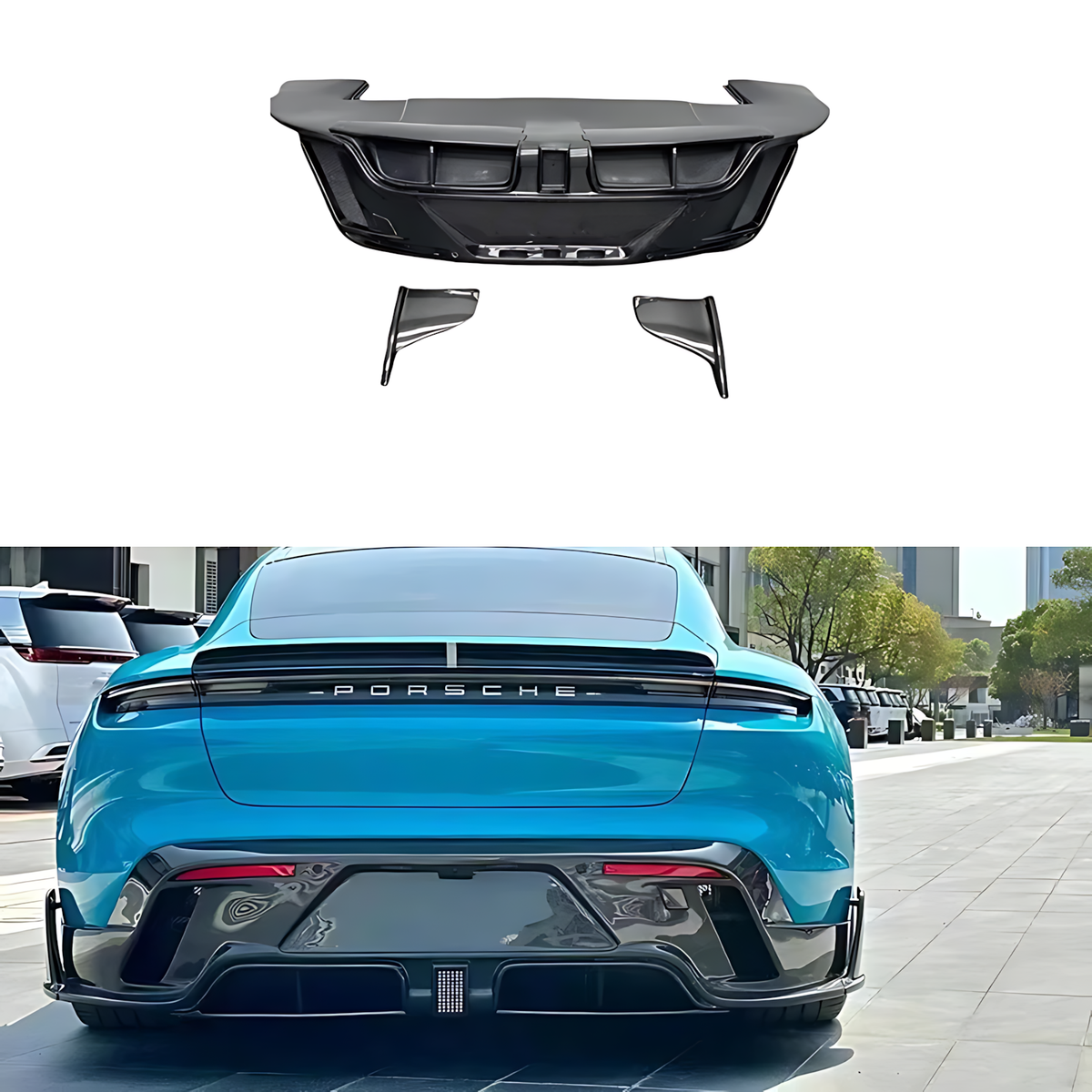Porsche Taycan 4S (All Years) M-Style Carbon Fiber Rear Diffuser — Aggressive Luxury Upgrade BMBMWORKS