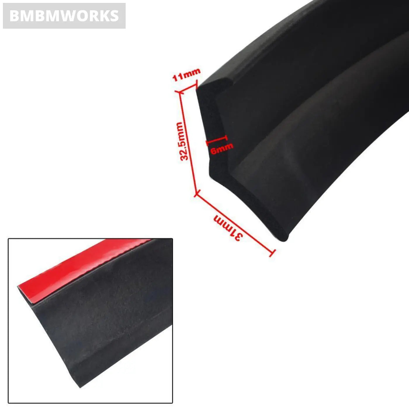 2.5M Bumper Lip Stickers Rubber Protectors Exterior Strip 65Mm Width