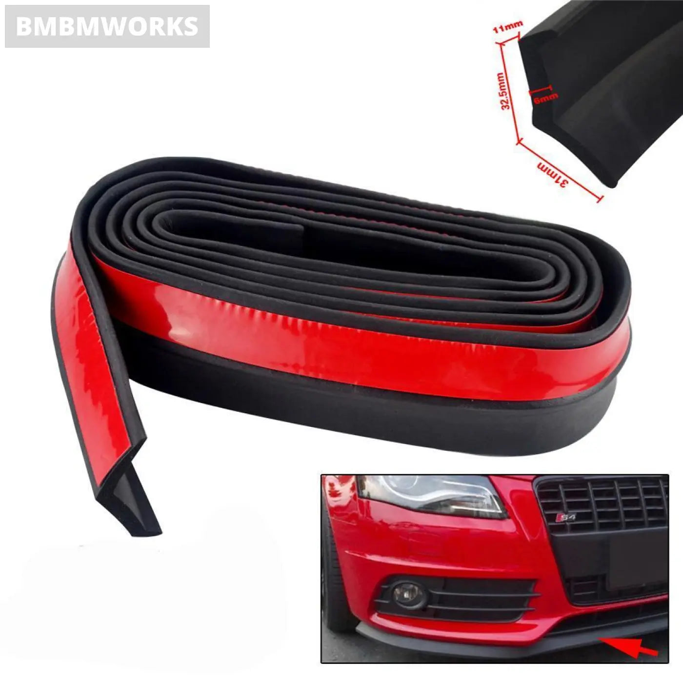 2.5M Bumper Lip Stickers Rubber Protectors Exterior Strip 65Mm Width