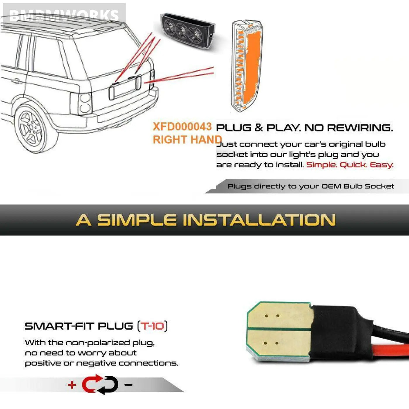 2 Pcs Led Backup Reverse Lights Rear Lamps Land Rover Range L322 Xfd000043