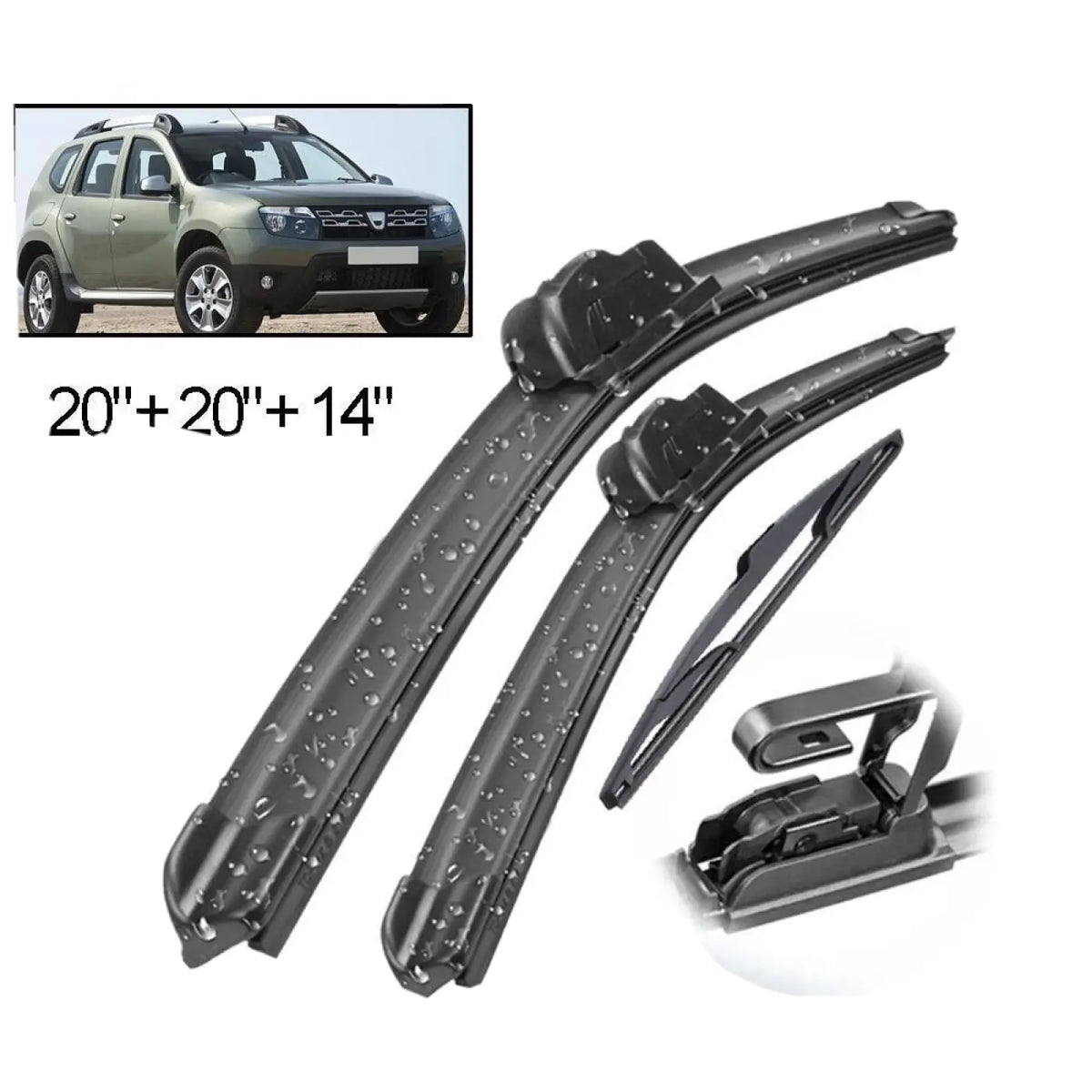 20’+20’+14’ Front & Rear Wiper Blades Set Kit Dacia Renault Duster 1 2013 - 2016