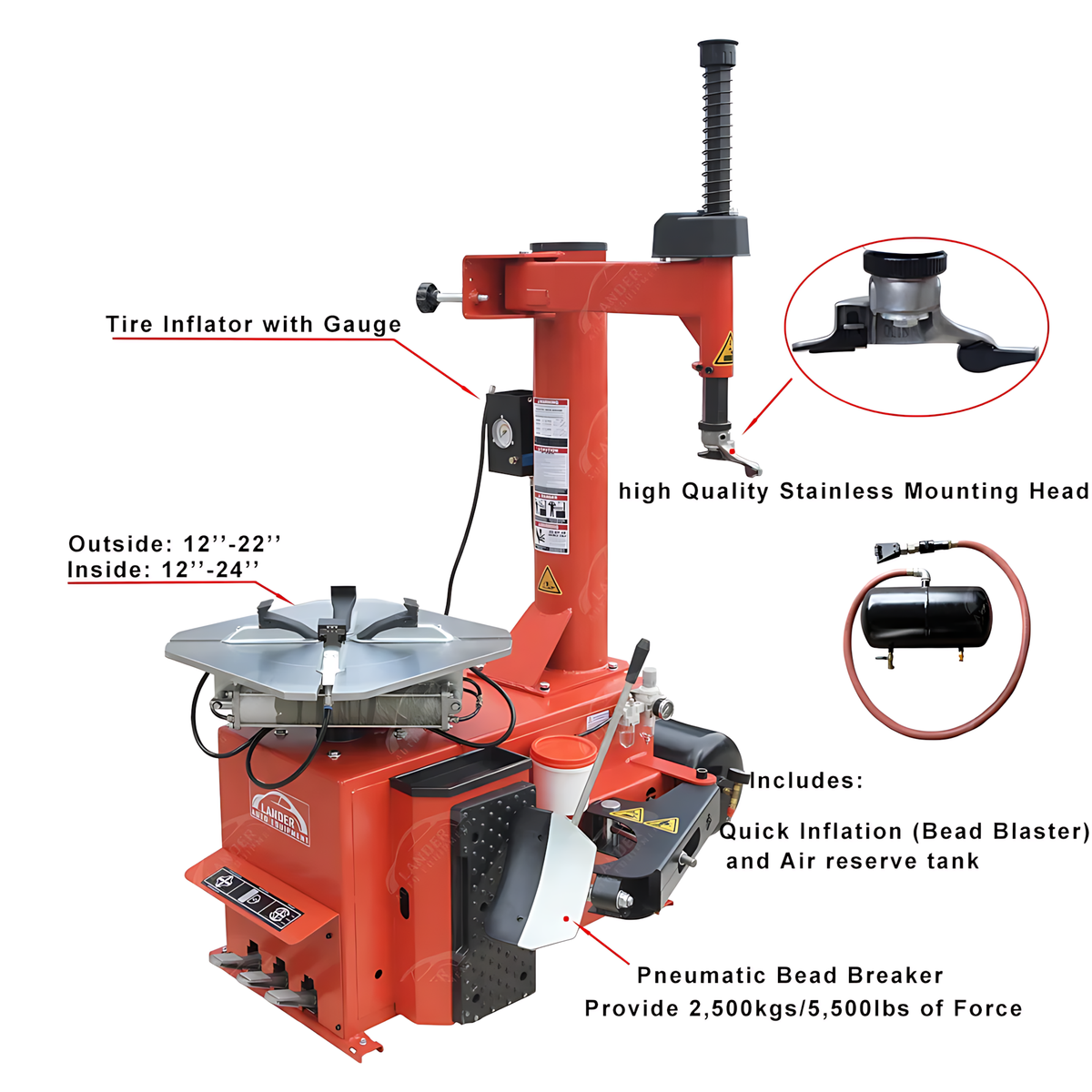 Pneumatic Tire Changer w/ Bead Blaster | 12"-24" Rim Clamp | 145 psi | CE Certified BMBMWORKS