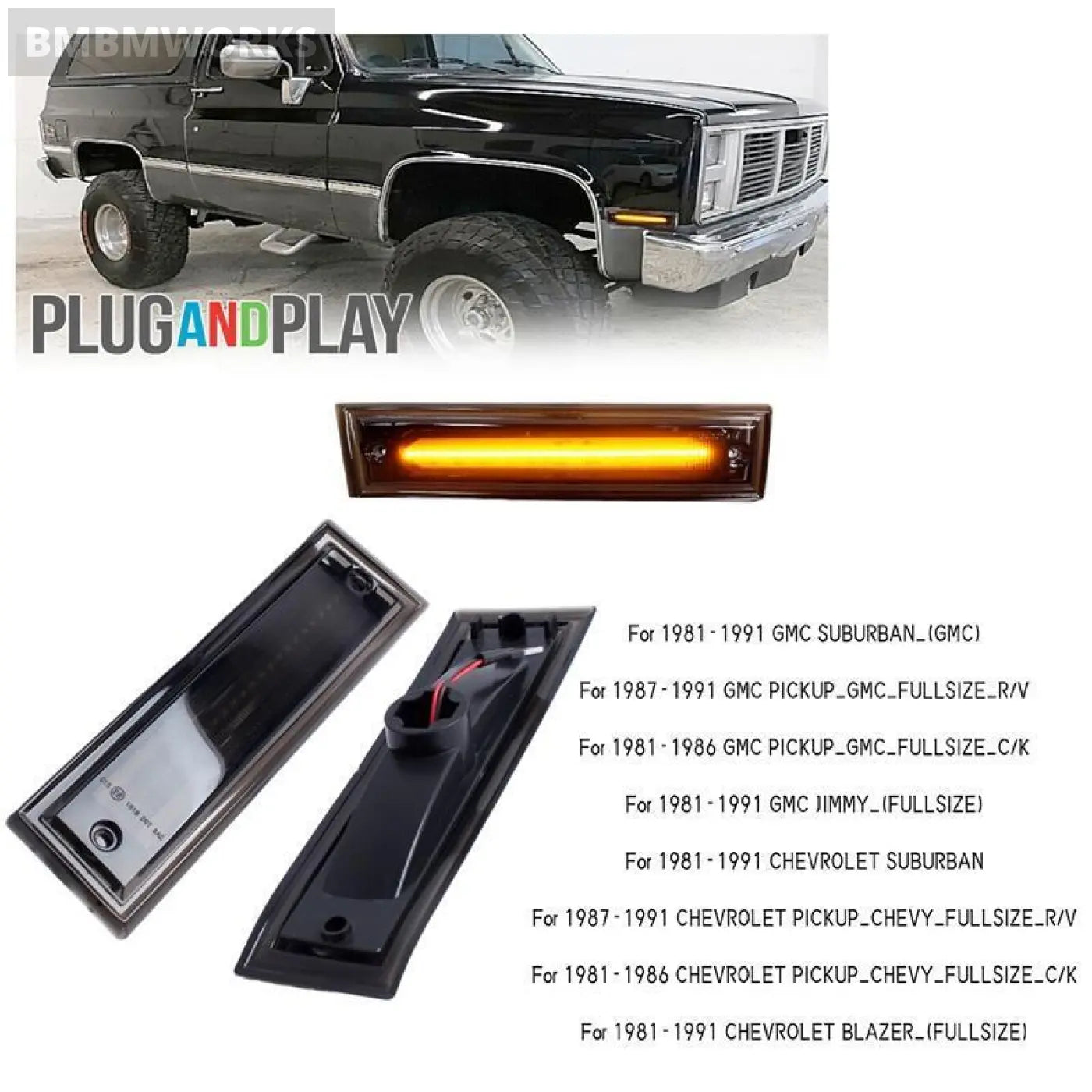 2Pcs Amber Led Dynamic Side Marker Light Repeater Indicator 1981-1991 Chevrolet