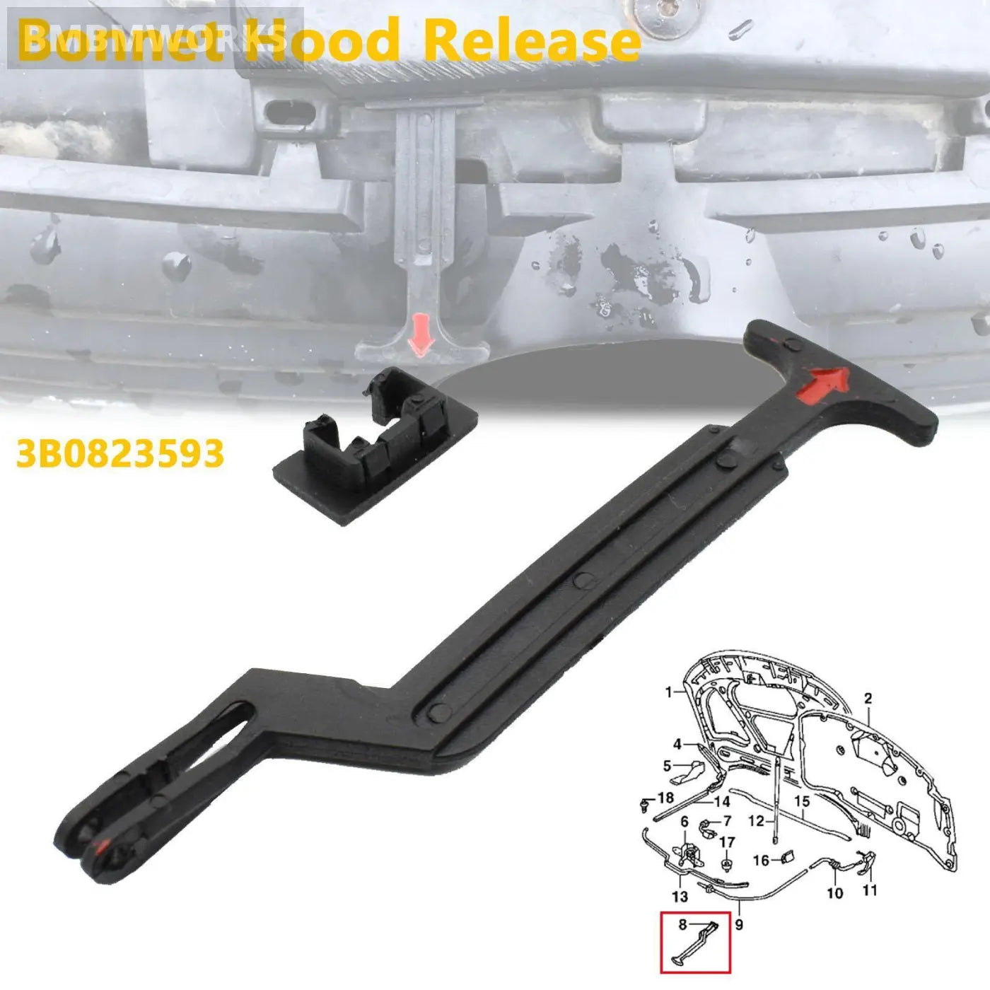 2Pcs Bonnet Hood Release Rod Lock Latch Handle Volkswagen Vw Passat 3B0823593