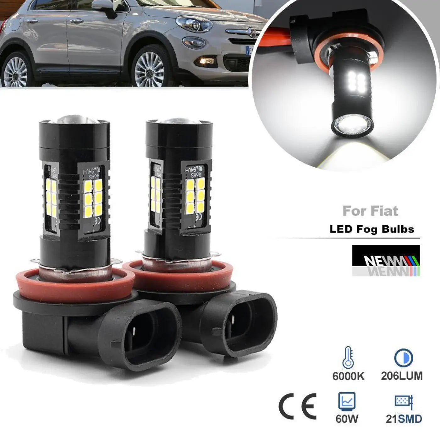 2Pcs Canbus Led Fog Lamp Bulbs Headlight Fiat 500X 14- 500L 12-19 Bravo Ii
