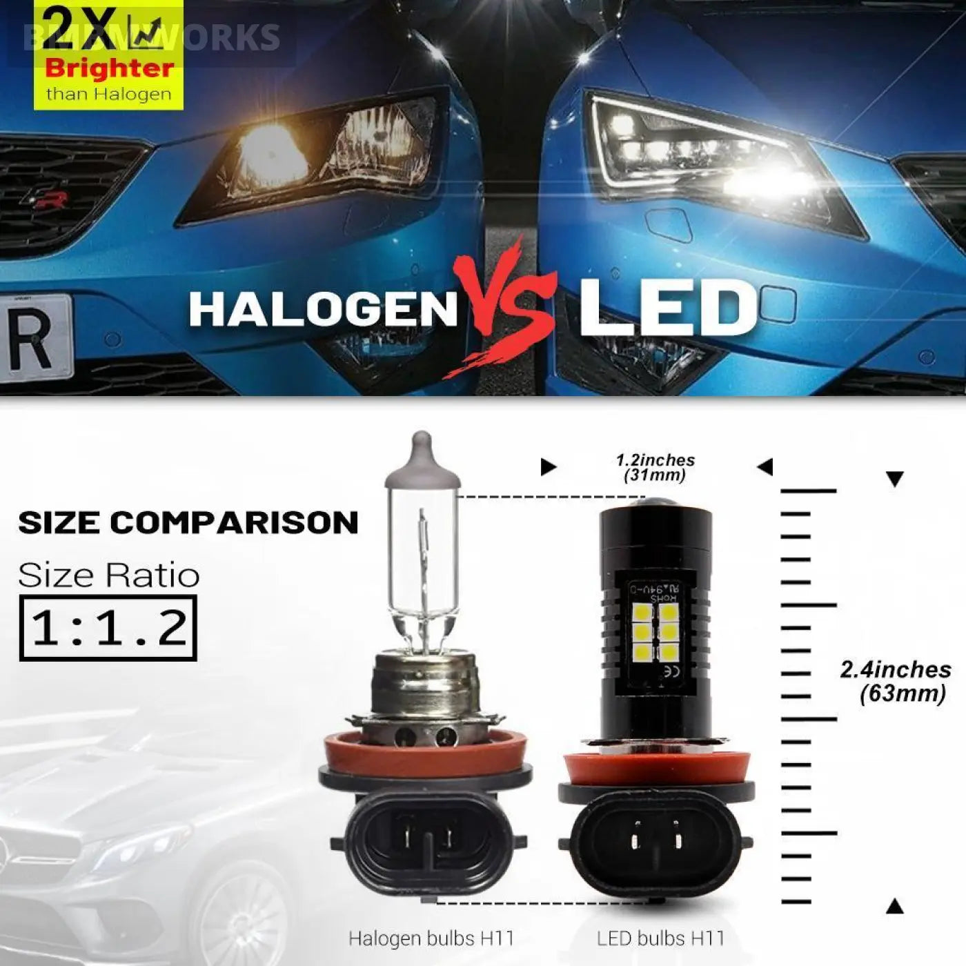 2Pcs Canbus Led Fog Lamp Bulbs Headlight Fiat 500X 14- 500L 12-19 Bravo Ii