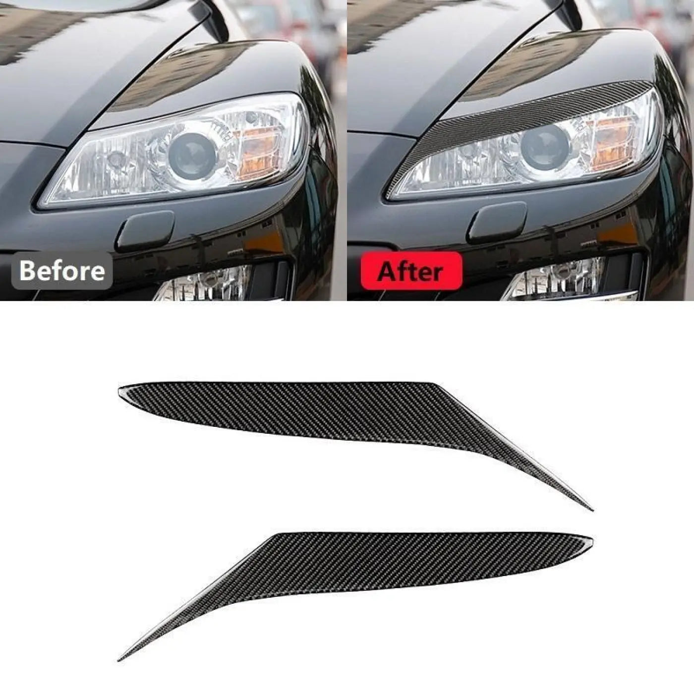 2Pcs Carbon Fiber Headlight Eyelids Cover Trim Stickers Mazda Rx-8 2004-2008