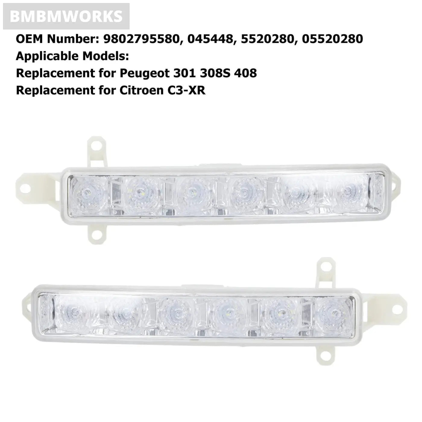2Pcs Daytime Running Light Bright Heat Resistant Peugeot 301 308S 408