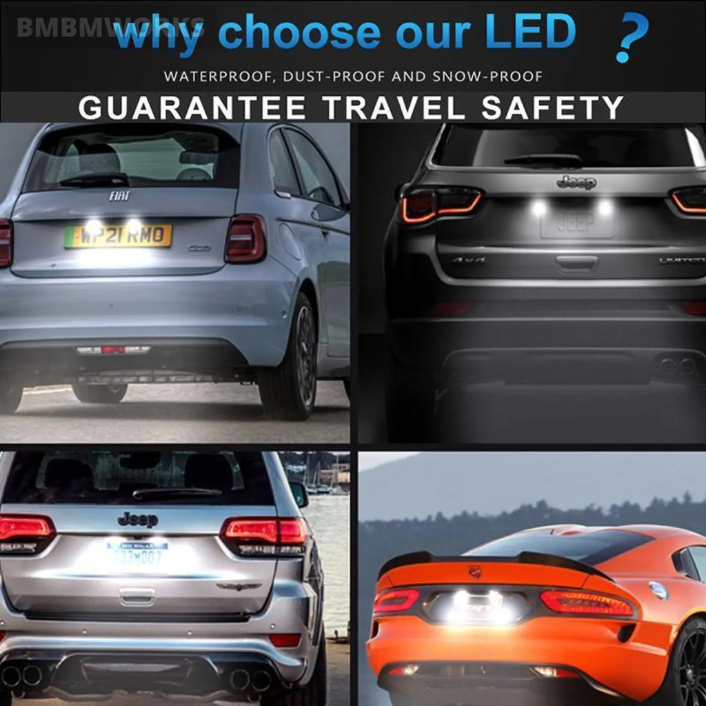 2Pcs Error Free Led License Plate Lights Dodge Viper Fiat 500 Jeep Grandcherokee