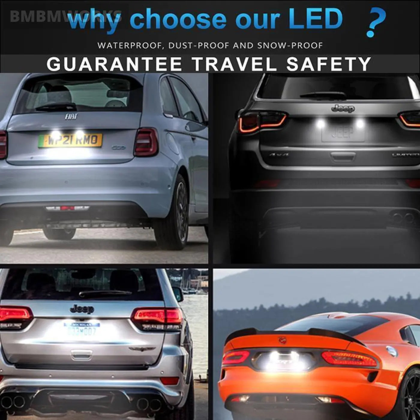 2Pcs Error Free Led License Plate Lights Dodge Viper Fiat 500 Jeep Grandcherokee