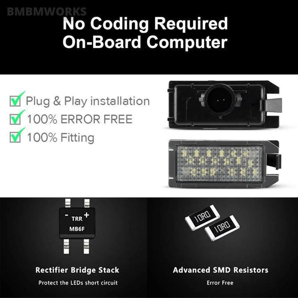 2Pcs Error Free Led License Plate Lights Dodge Viper Fiat 500 Jeep Grandcherokee