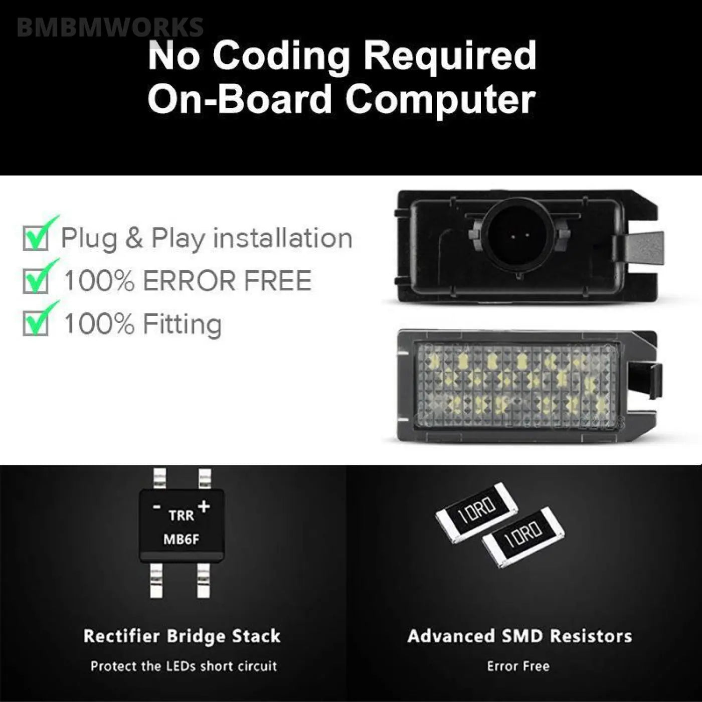 2Pcs Error Free Led License Plate Lights Dodge Viper Fiat 500 Jeep Grandcherokee