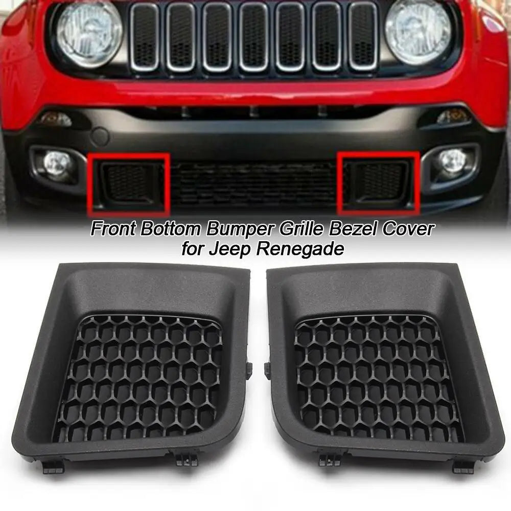 2Pcs Front Bumper Lower Grill Cover Trim Jeep Renegade 2015-2017