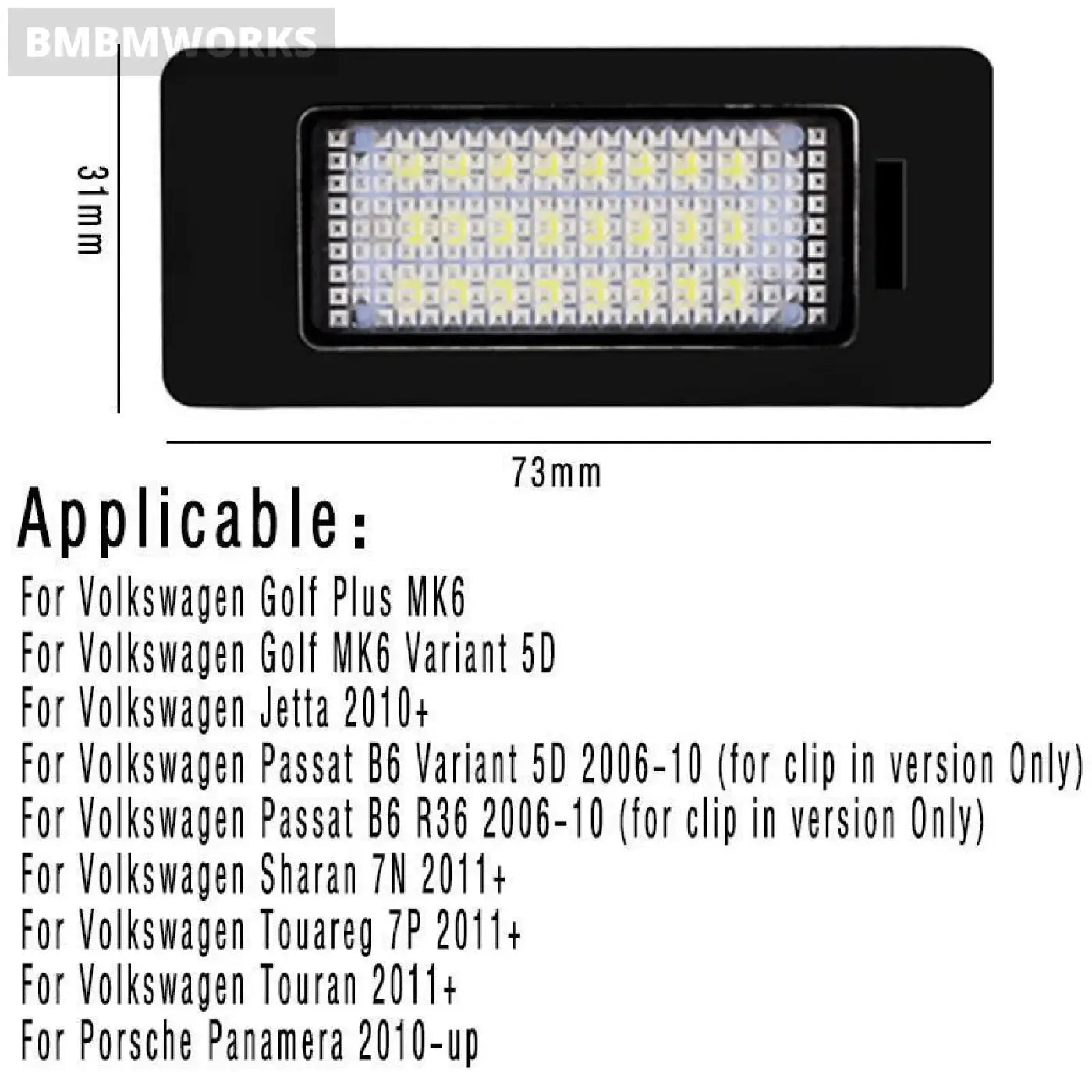 2Pcs Led Bulb License Plate Light Volkswagen Passat B6 R36 Jetta Golf Plus Mk6