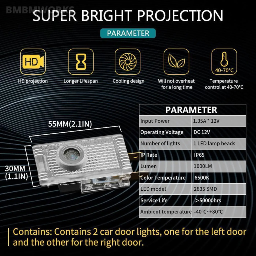 2Pcs Led Ghost Shadow Welcome Door Lights Saab 93 9-3 2003 - 2009