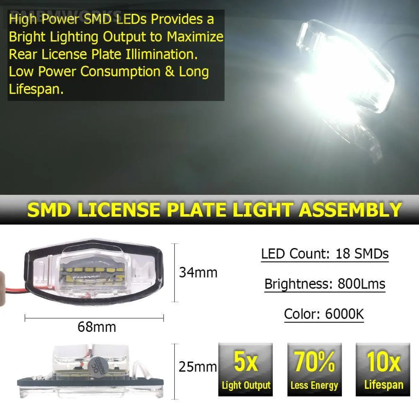 2Pcs Led License Plate Light Acura Mdx Rl Tl Tsx Rdx Ilx 2001-2018 Honda Civic 7