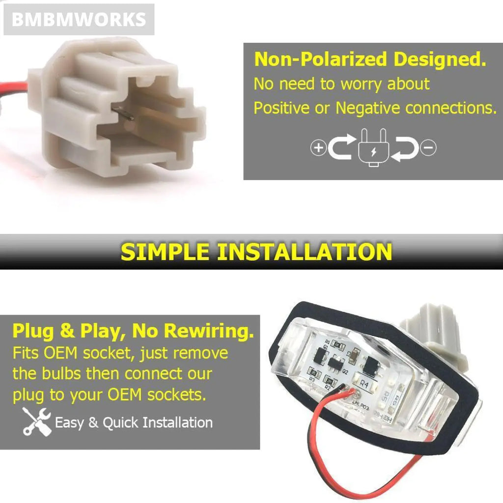 2Pcs Led License Plate Light Acura Mdx Rl Tl Tsx Rdx Ilx 2001-2018 Honda Civic 7