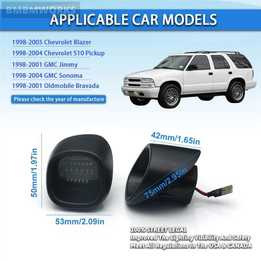 2Pcs Led License Plate Light Tag Lamp Gmc Jimmy Sonoma Oldsmobile Bravada Chevy