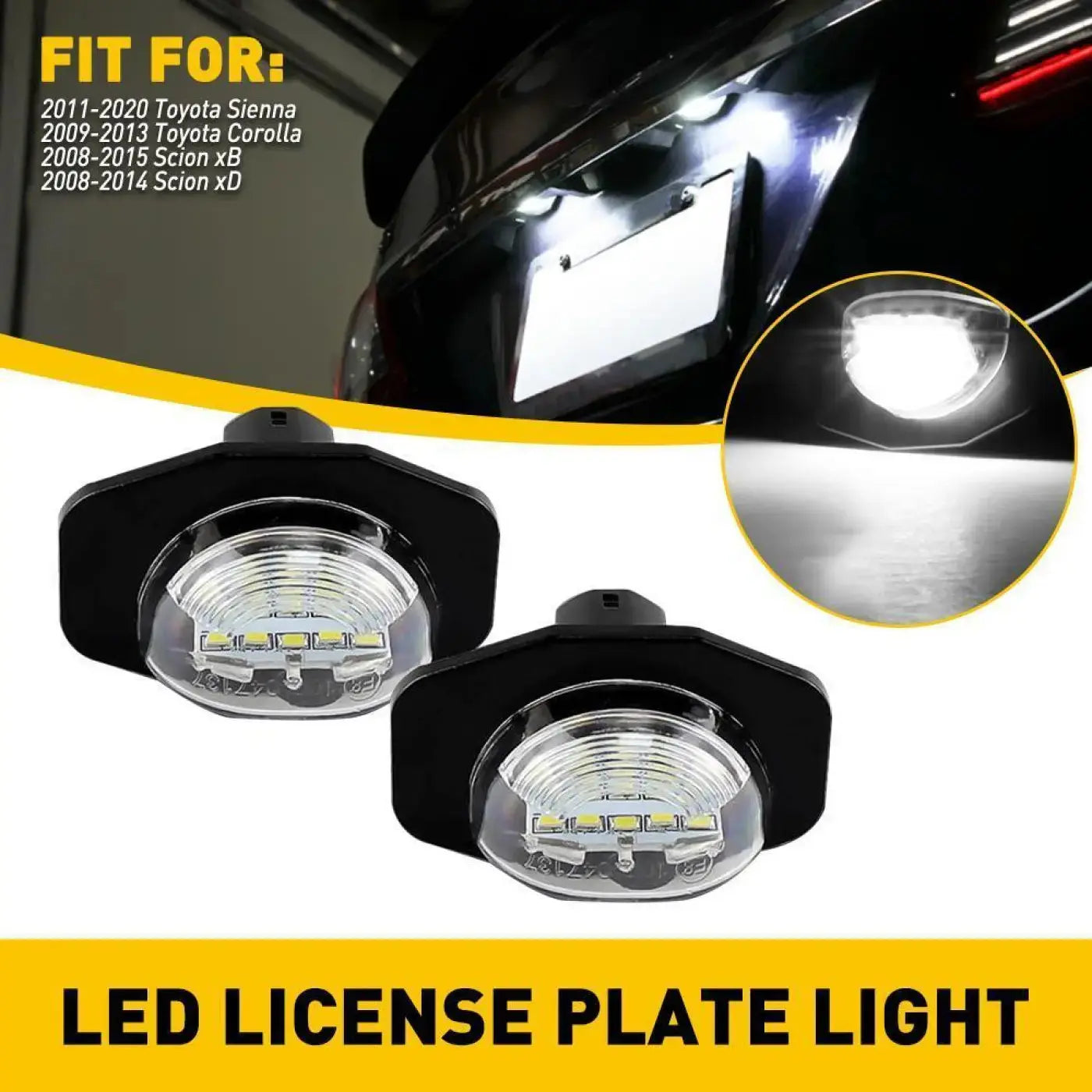 2Pcs License Plate Light Lamp Canbus Scion Xb Xd Toyota Sienna Corolla 2008-20