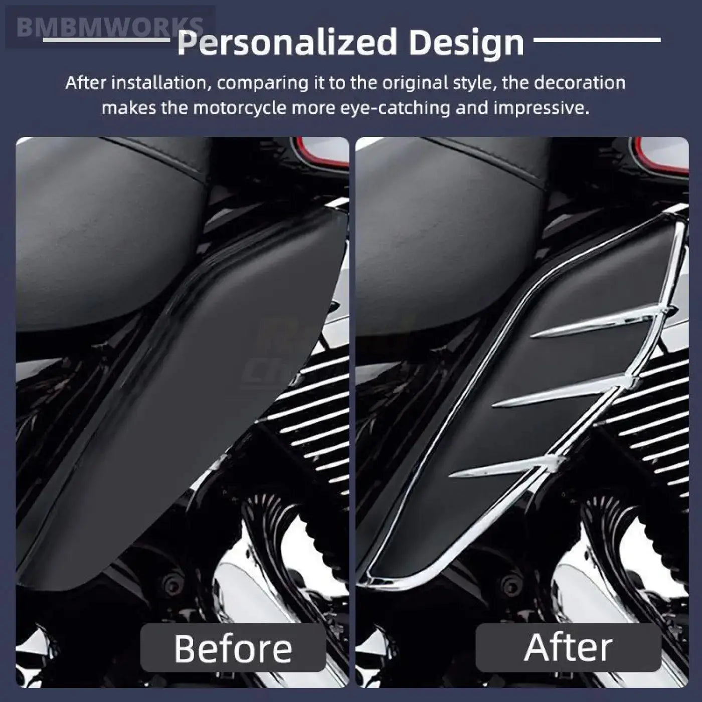 2Pcs Mid-Frame Air Deflector Heat Shield Trim Harley Touring Road King Street
