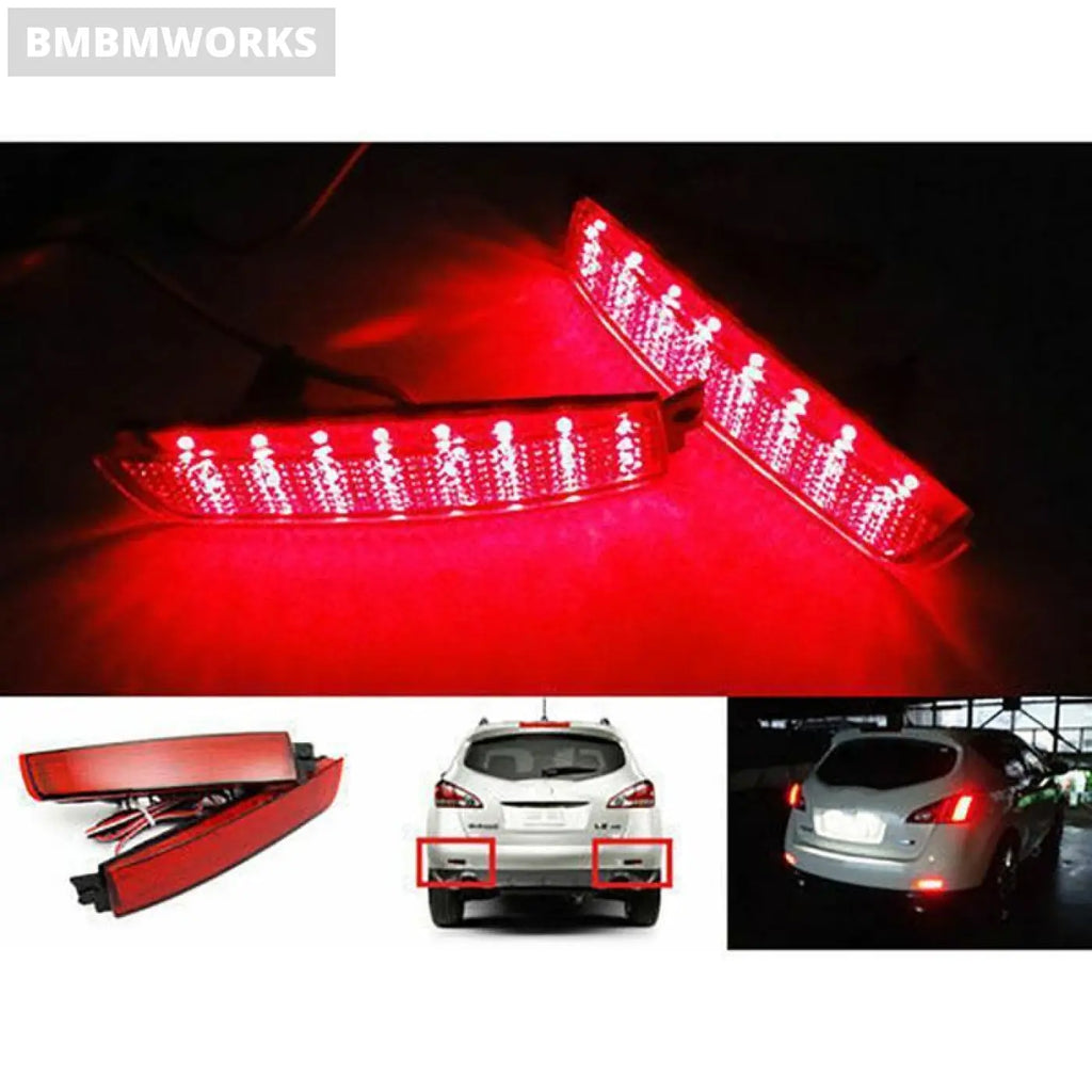 2Pcs Red Lens Rear Bumper Reflector Lamp For Nissan Juke Murano Quest Sentra