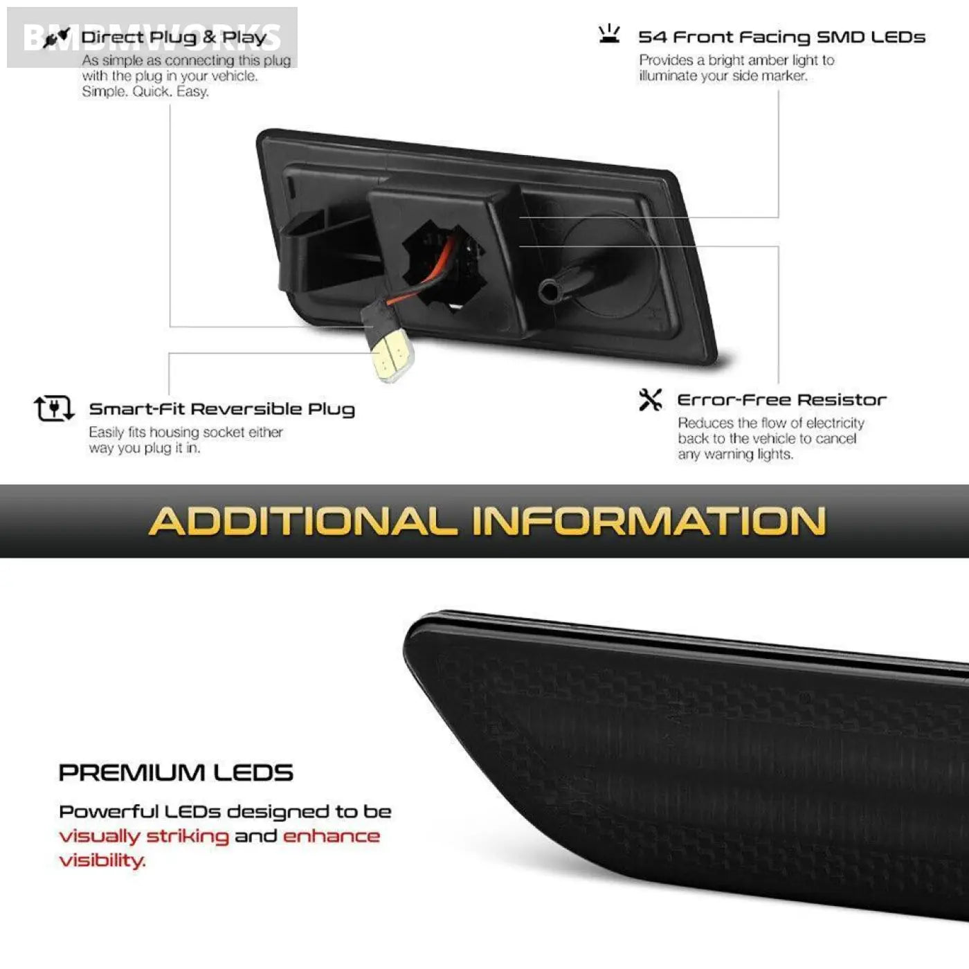 2Pcs Side Marker Light Front Bumper Parking Lamp Chrysler 300 2005-2014