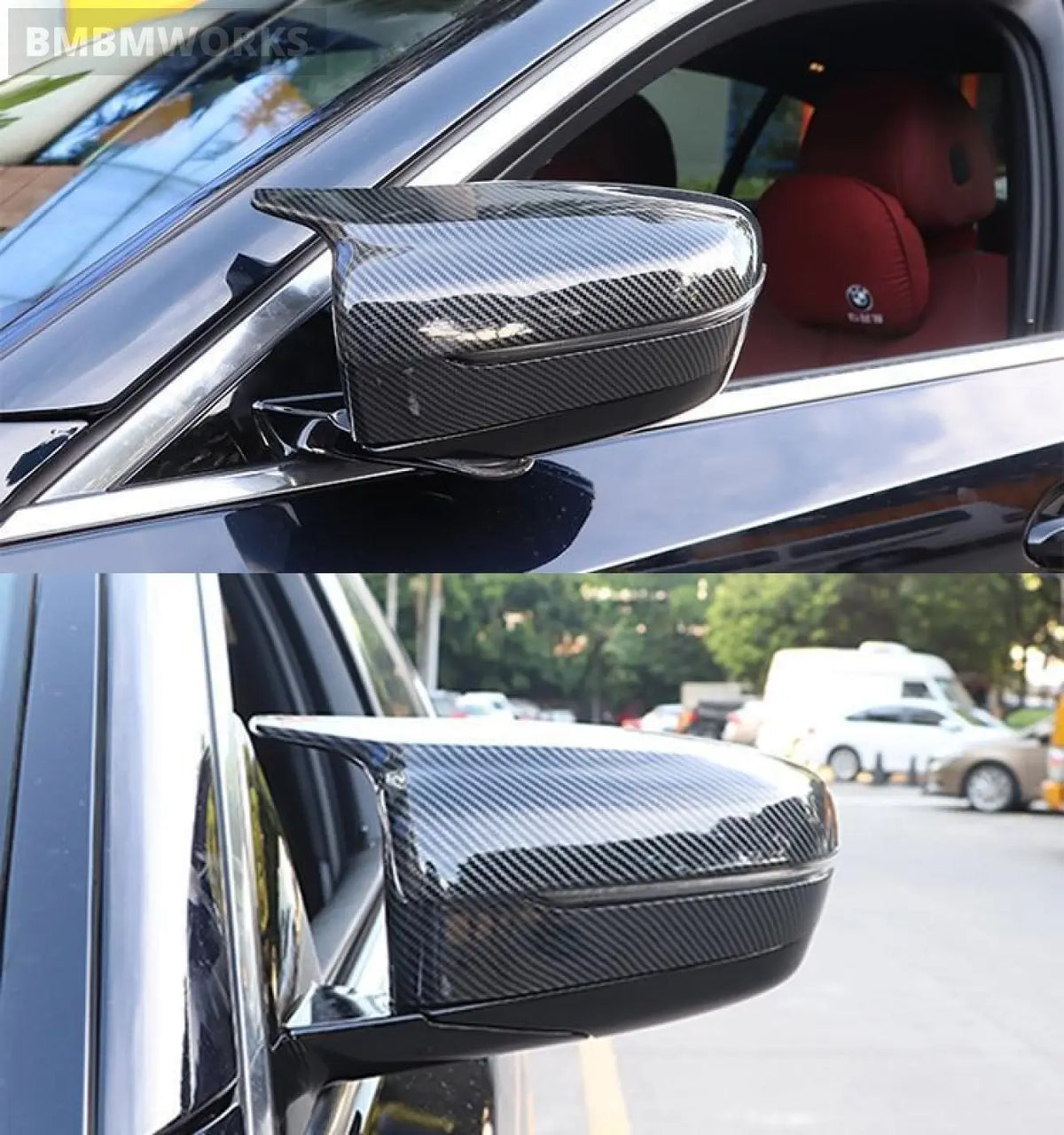 2X Carbon Fiber Pattern Side Mirror Cover Trim Bmw 3 4 5 7 8 G20 G21 G30 G11 G12