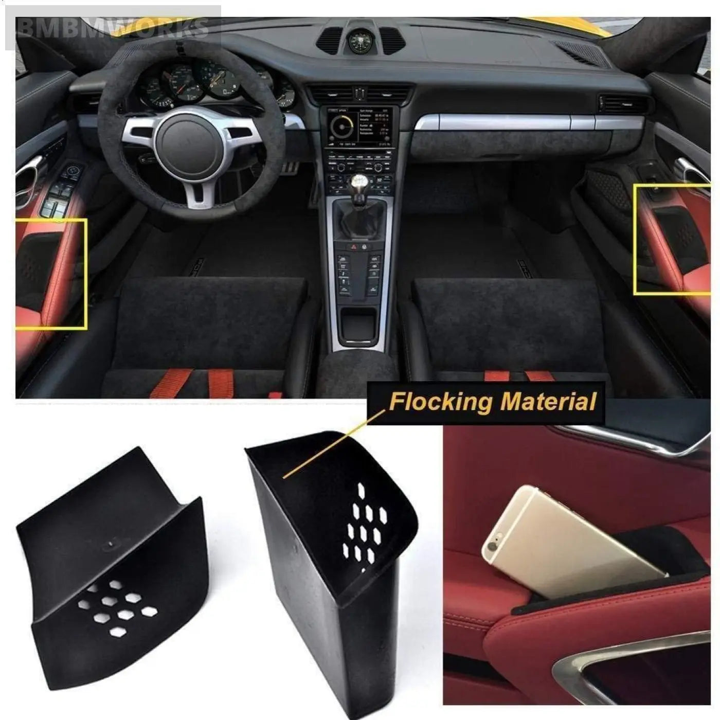 2X Door Armrest Organizer Storage Box Porsche 911 Boxster Cayman 2013-2019