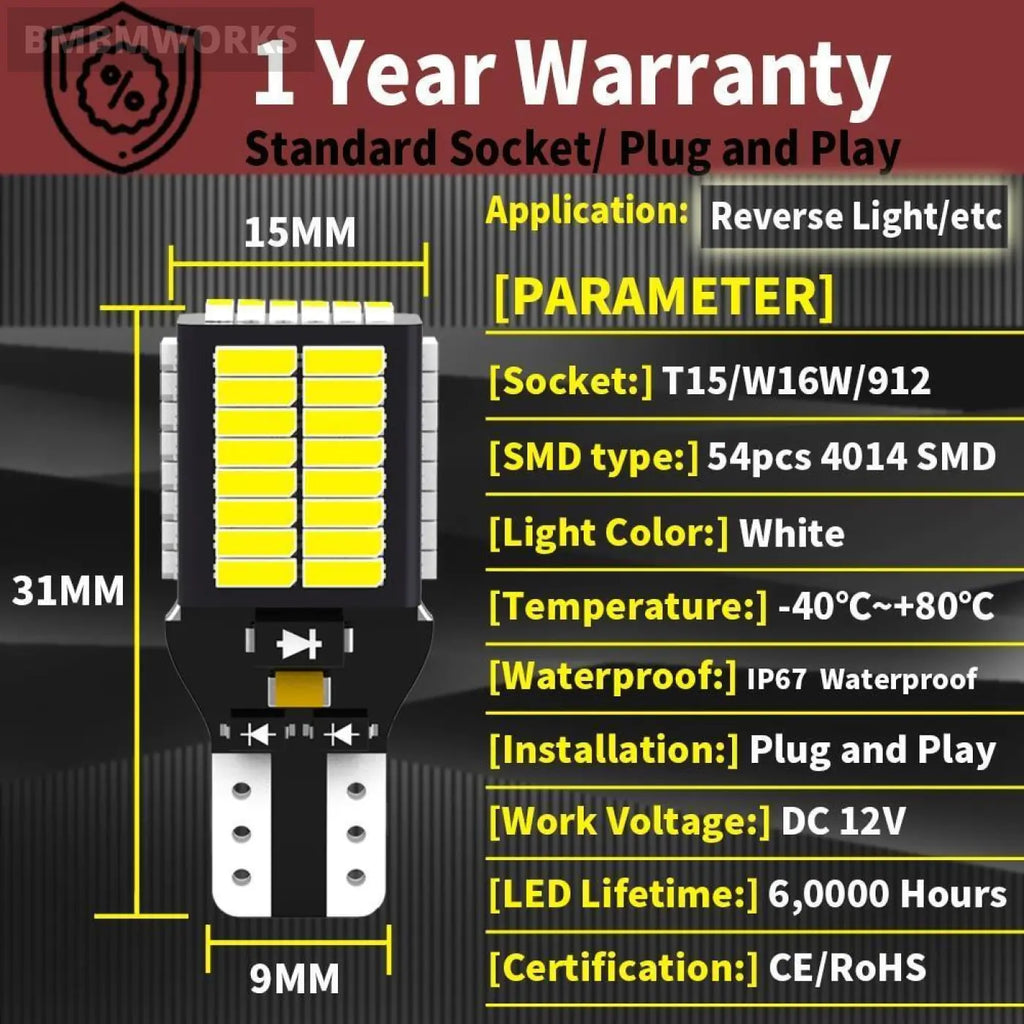 2X Led Reverse Light Bulbs W16W T15 921 Canbus Bmw F10 F30 E90 E91 F11 F31 E92