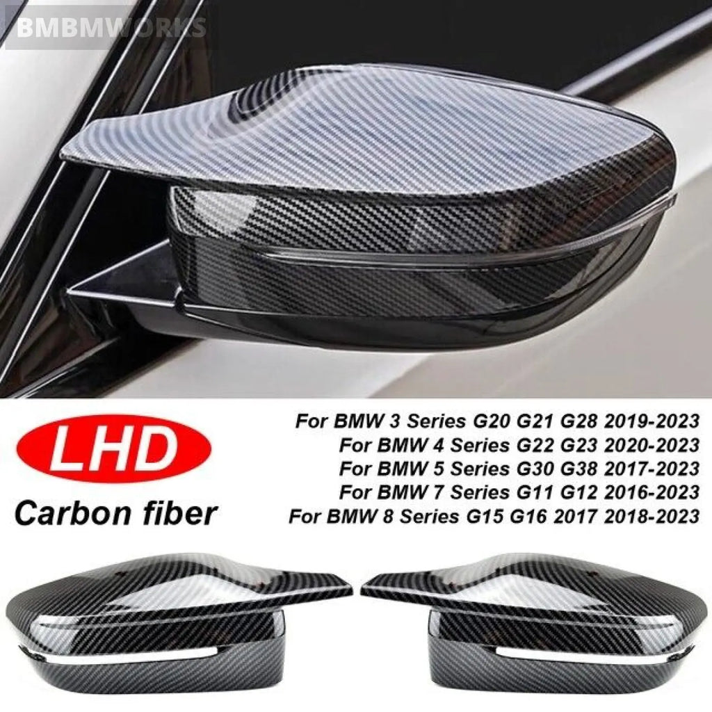 2X Lhd Carbon Fiber Look Mirror Cover Caps Bmw G20 G21 G30 G22 G23 G11 G12 G15