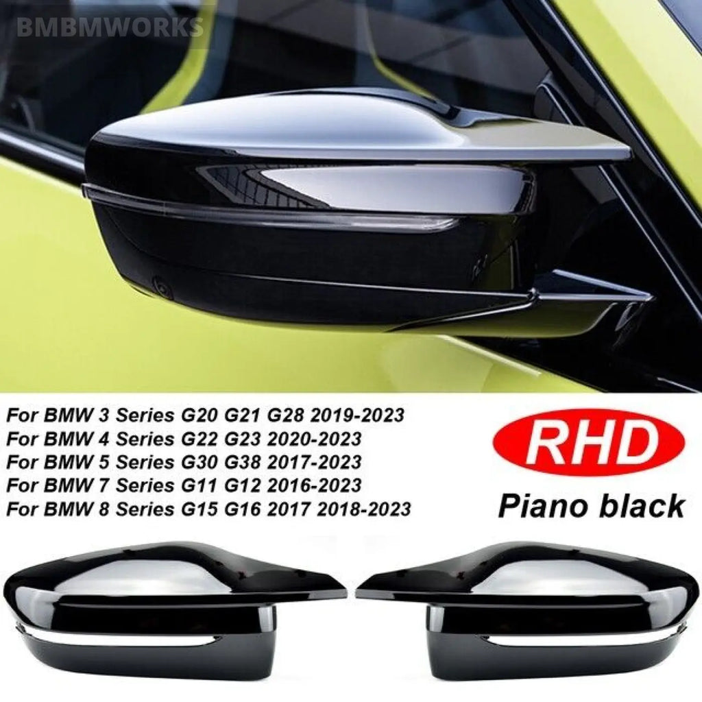 2X Rhd Gloss Black Mirror Cover Caps Bmw G20 G21 G30 G22 G23 G11 G12 G15 G16