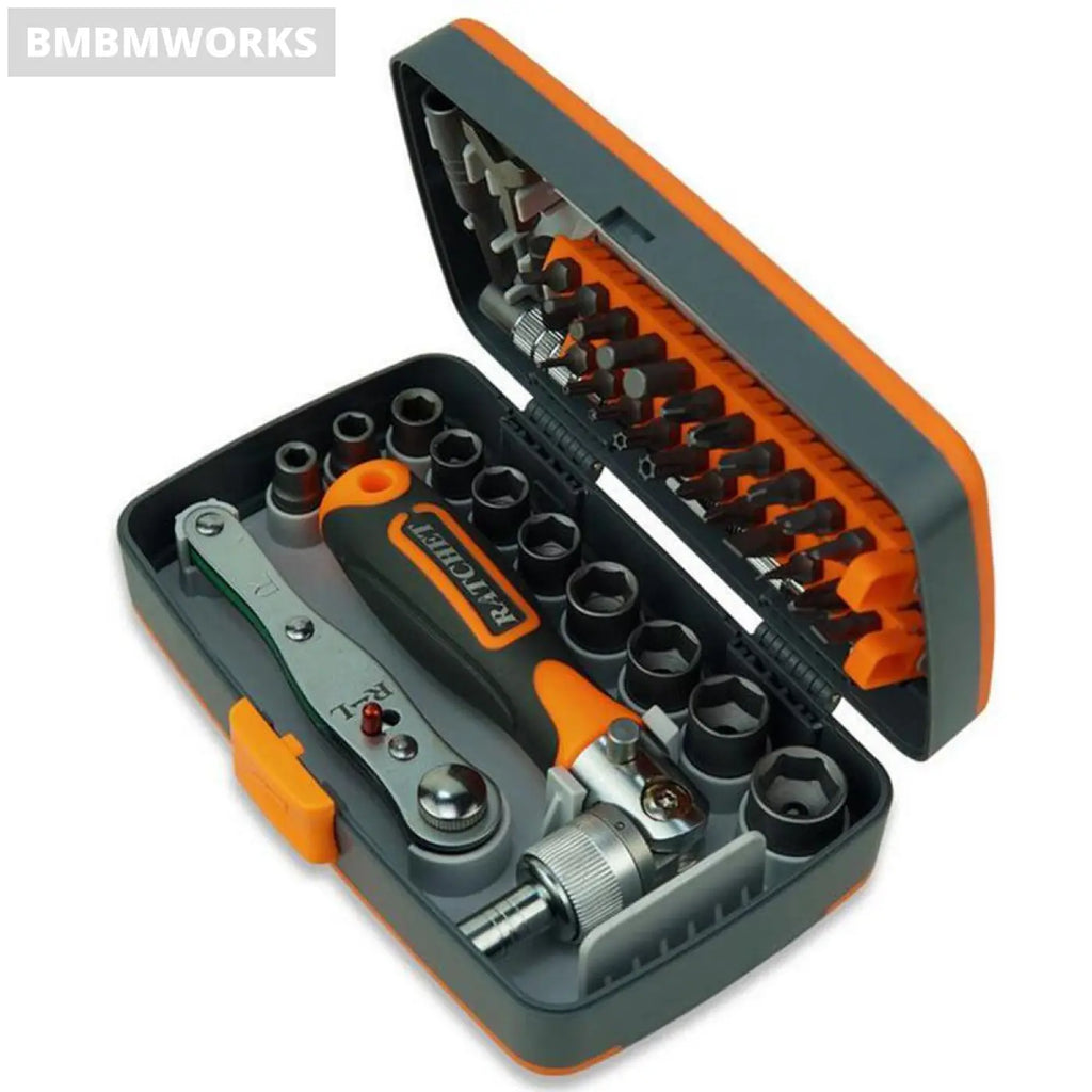 38Pcs Sleeve Screwdriver Ratchet Wrench Socket Spanner Drill Combination Kit