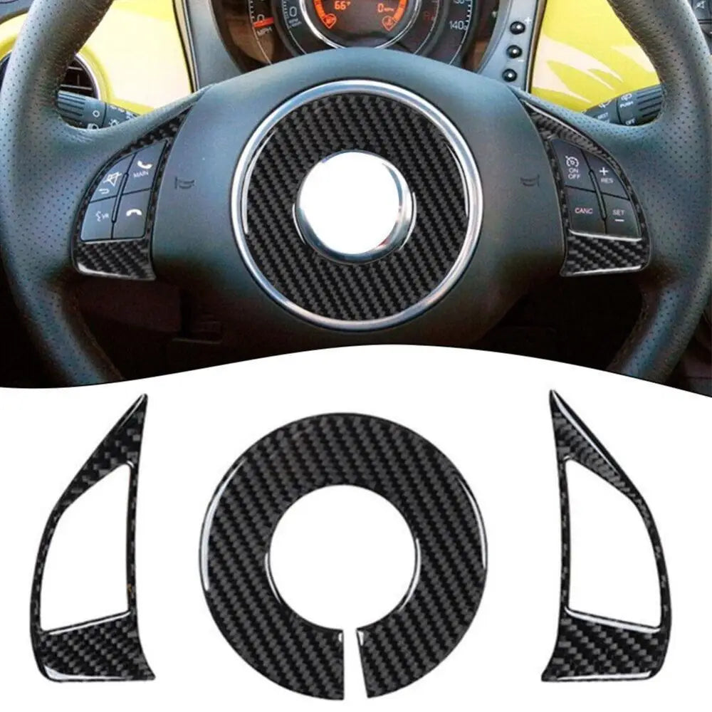 3Pcs Interior Steering Wheel Cover Trim Stickers Fiat 500 2012-2015