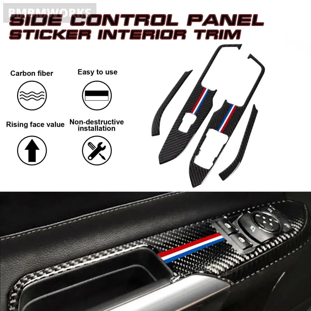 4Pcs 3 Color Fiber Window Switch Panel Button Cover Trim Ford Mustang 2015-2023