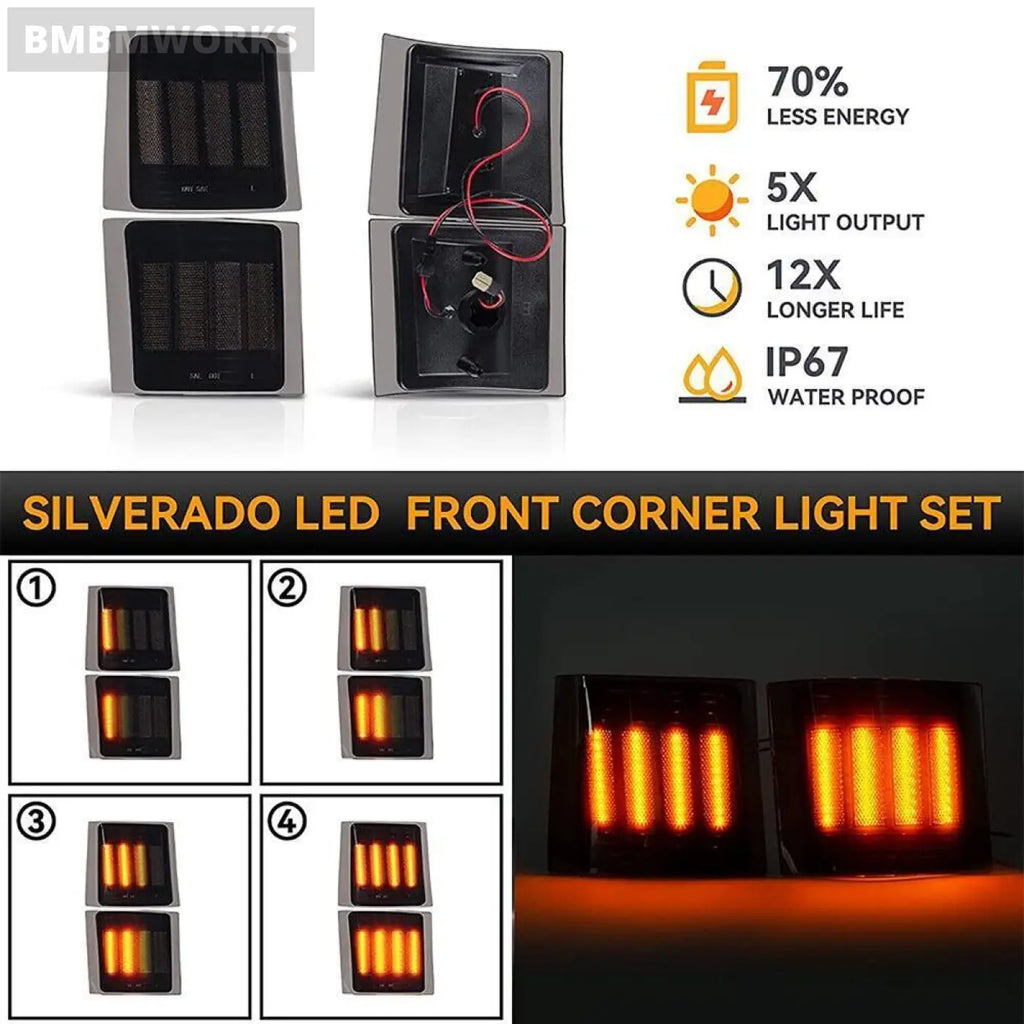 4Pcs Dynamic Side Corner Light Chevy C/K Pickup Truck 1500 2500 3500 Tahoe 1994