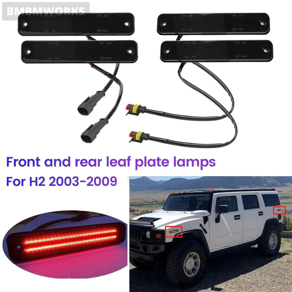 4Pcs Smoked Led Side Marker Light Front Rear Set Amber Red Hummer H2 2003-2009