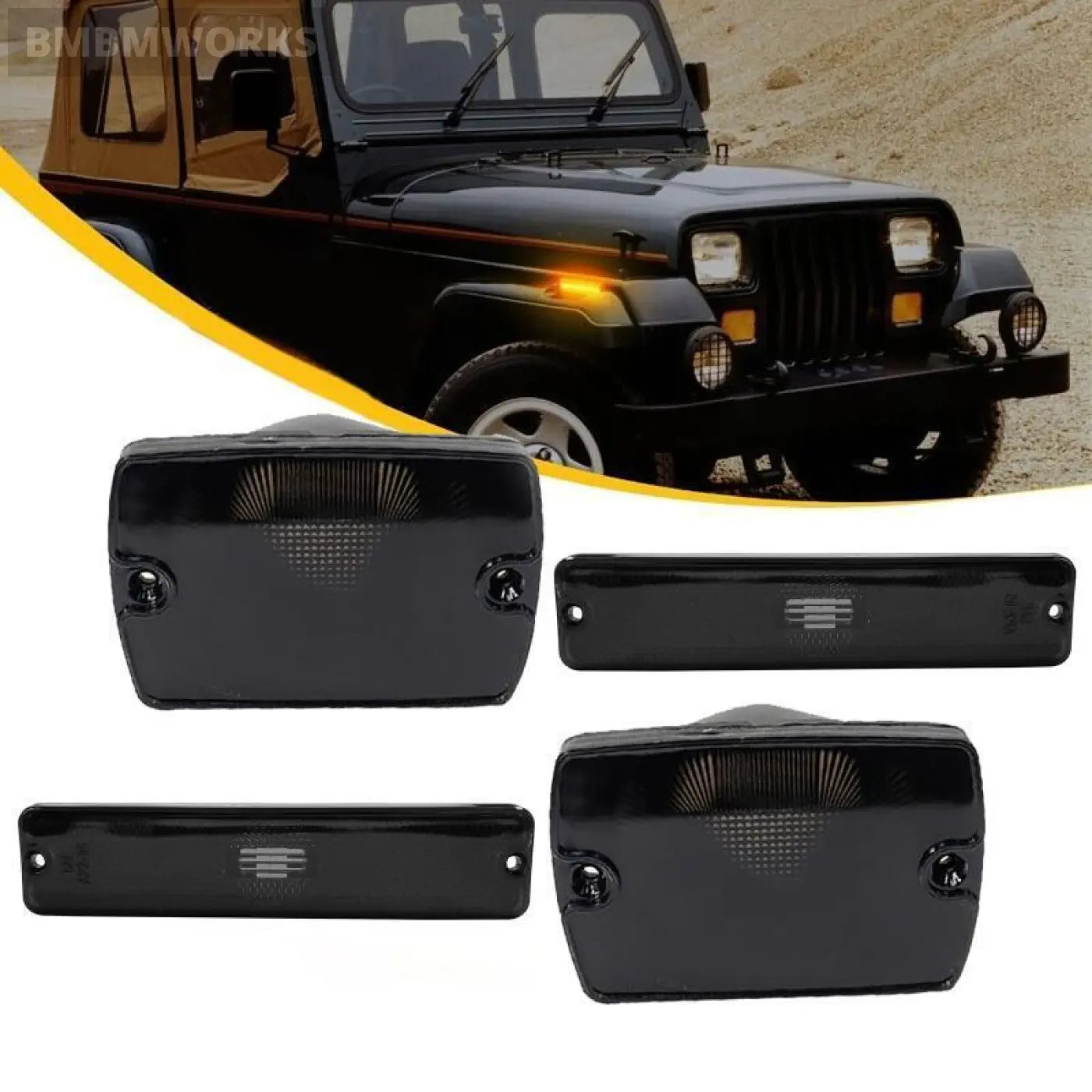 4Pcs Smoked Lens Front Turn Signal Light Housing Side Jeep Wrangler Yj 1987-95