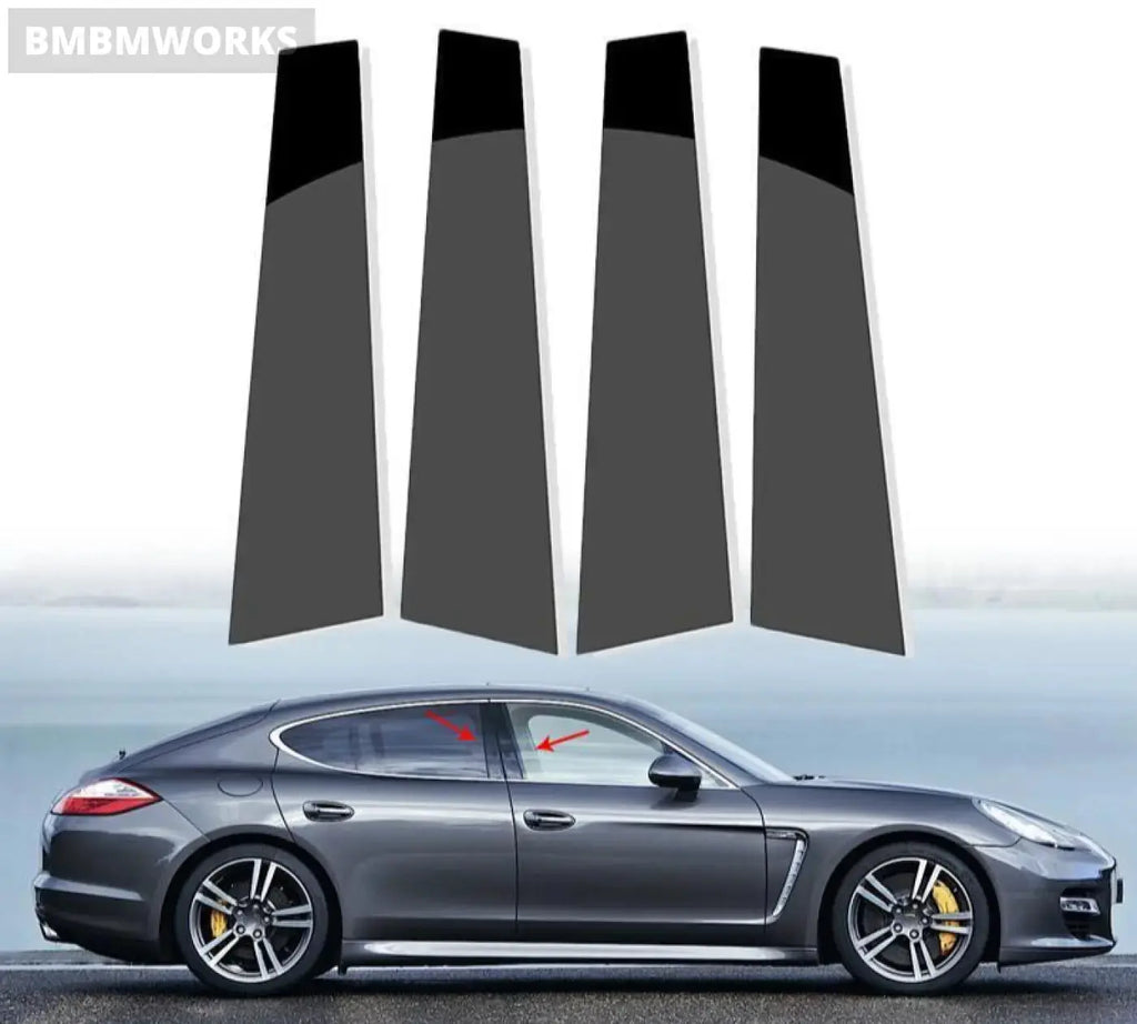 4Pcs Window Black Pillar Posts Trim Covers Porsche Panamera 2009 2010 2011 2012