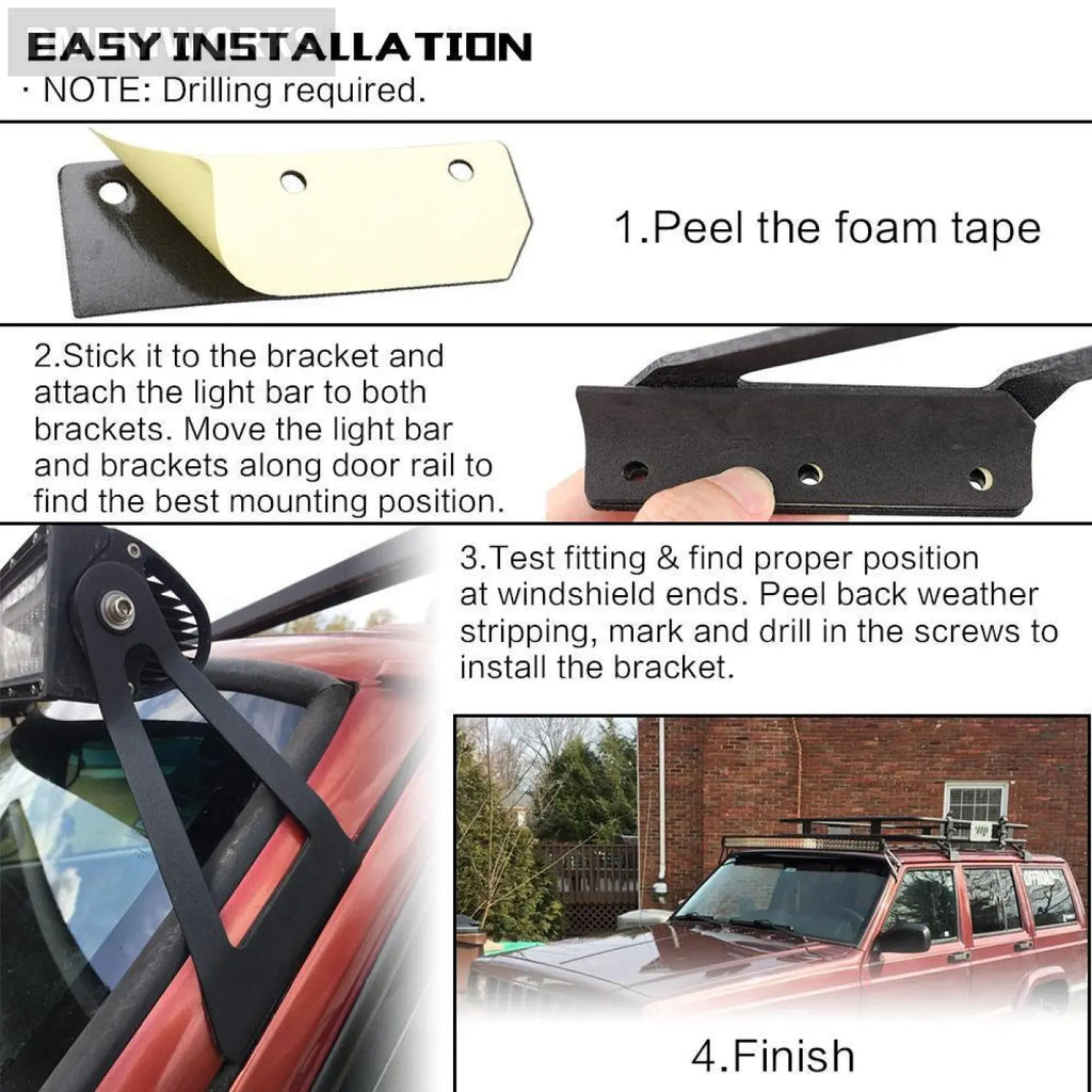 50” Curved Lightbar Mount Off Road Barlight Roof Windshield Jeep Can-Am Toyota