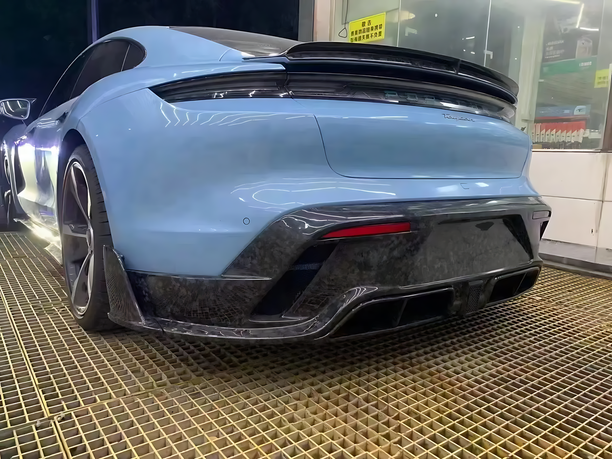 Porsche Taycan 4S (All Years) M-Style Carbon Fiber Rear Diffuser — Aggressive Luxury Upgrade BMBMWORKS