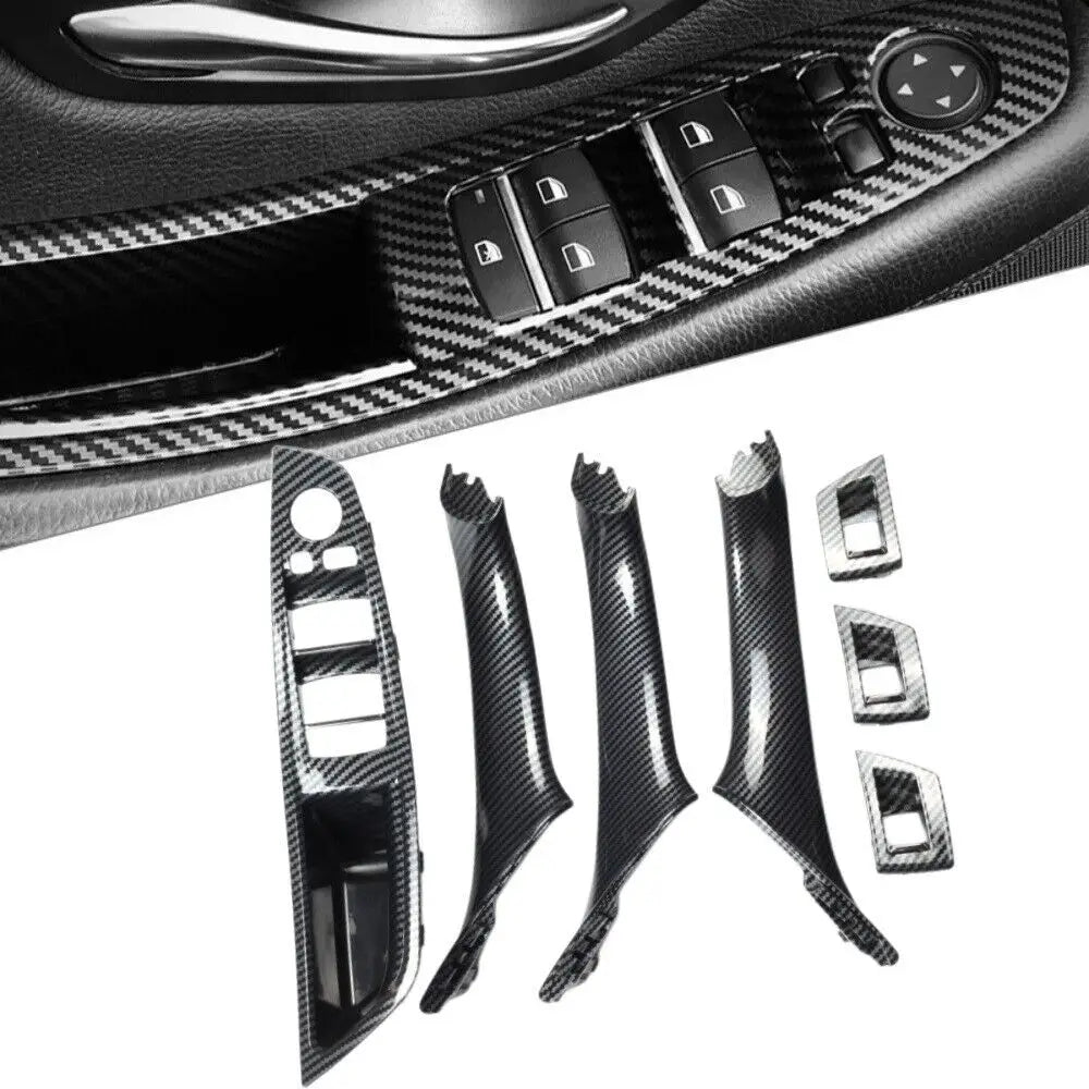 7Pcs Bmw 5 F10 F11 F18 Lhd Carbon Fiber Full Interior Door Handle Trim Set