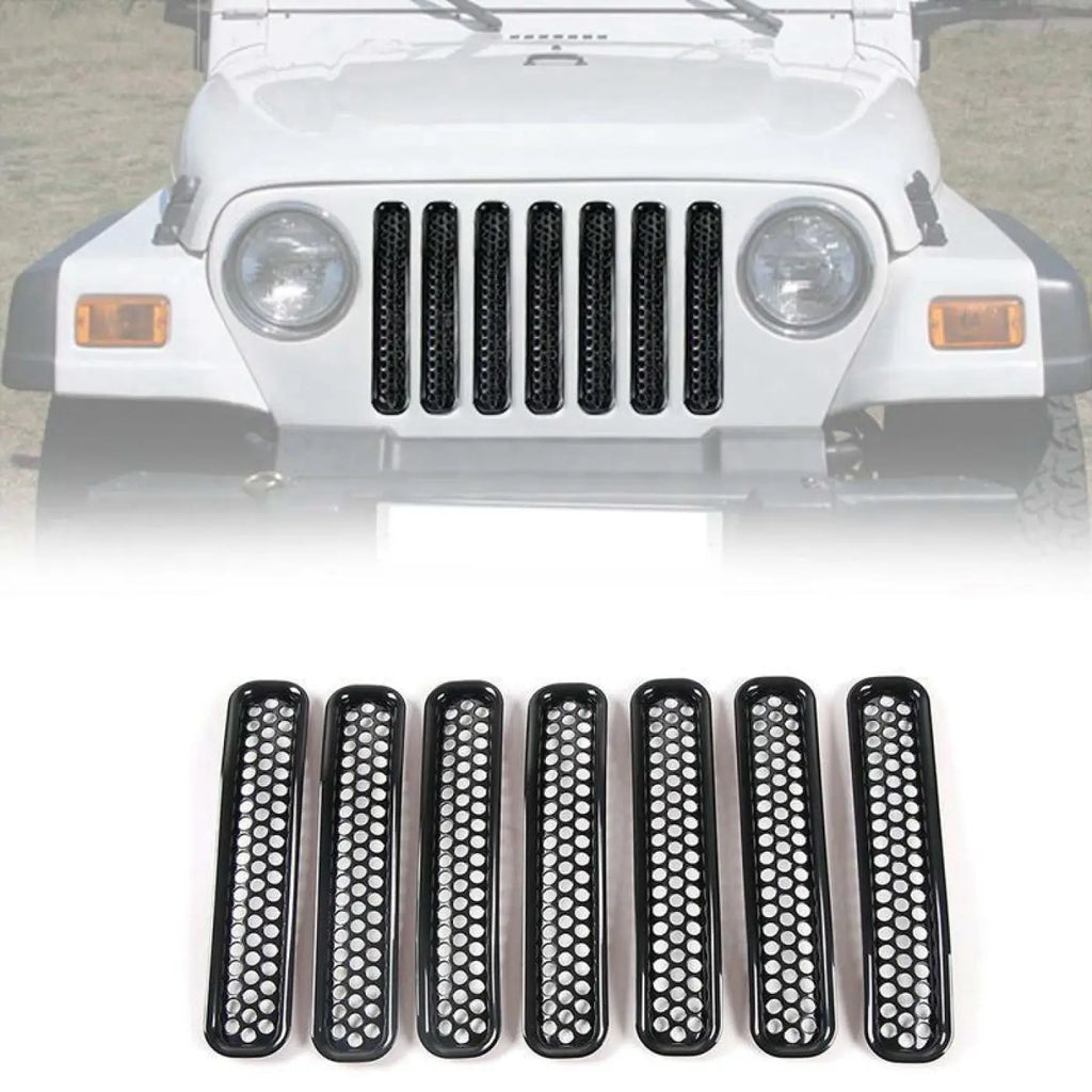 7Pcs Honeycomb Mesh Front Grill Inserts Kit 1997-2006 Jeep Wrangler Tj & Unli