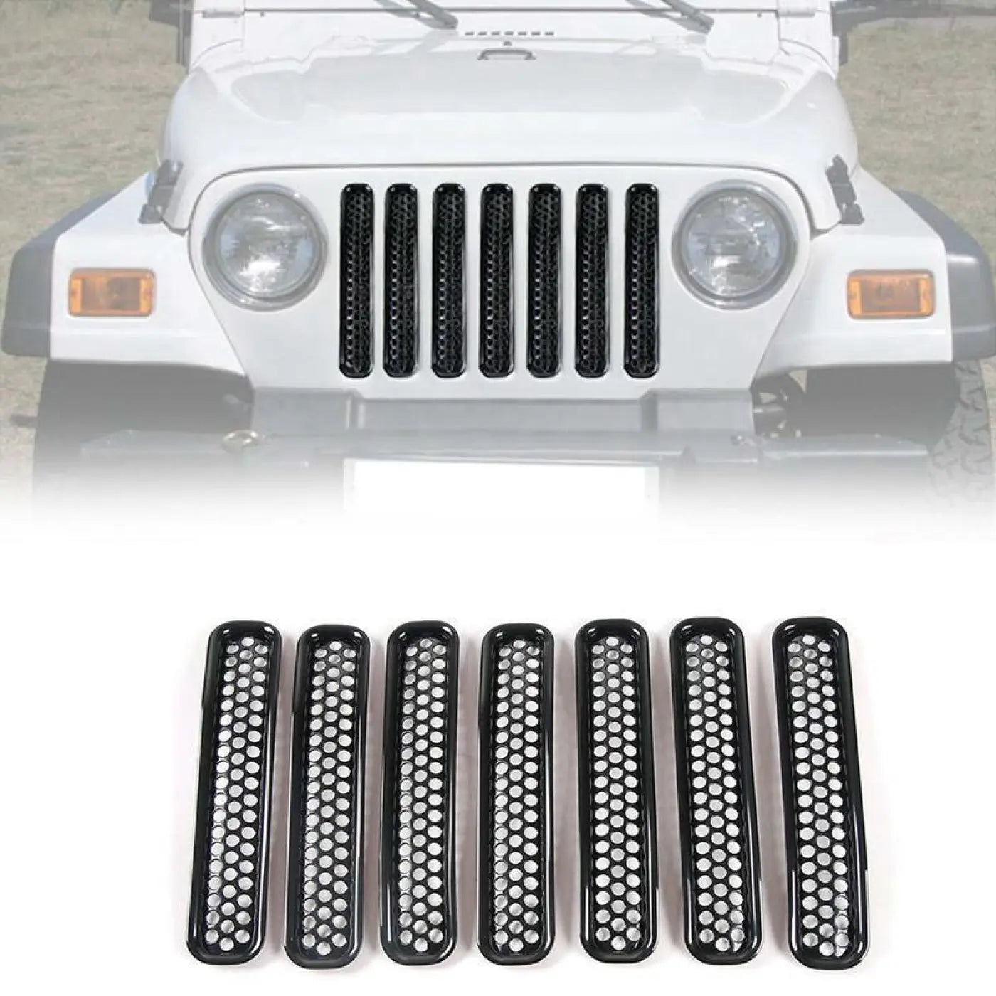 7Pcs Honeycomb Mesh Front Grill Inserts Kit 1997-2006 Jeep Wrangler Tj & Unli